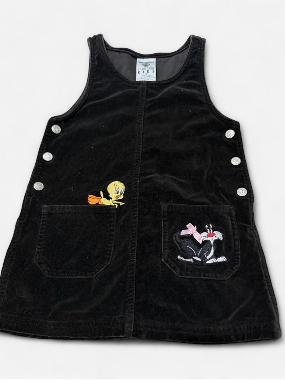 Vintage 1990s Velvet Jumper Girl Dress Tweety Bird And Sylvester Looney Toons XS